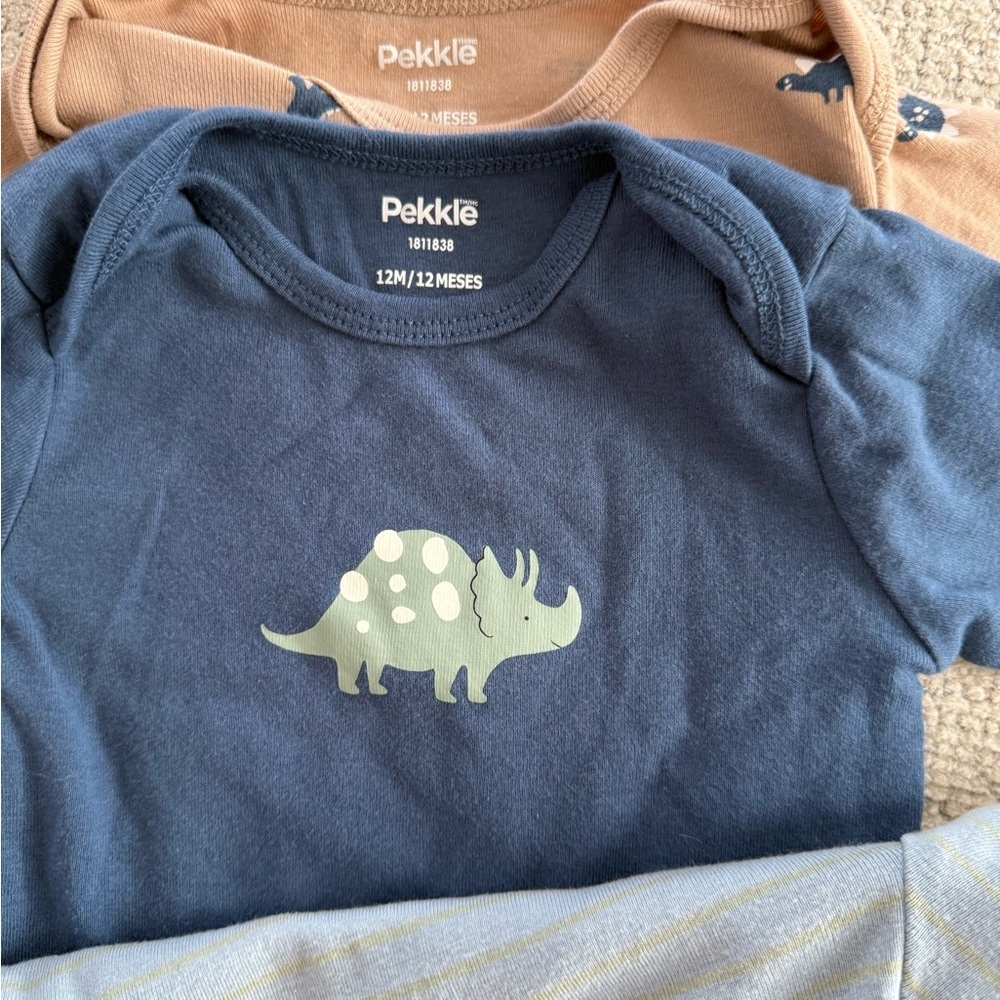 Pack of 3 Long Sleeve Baby Bodysuits - Blue, Gray, and Tan - Picture 3 of 5